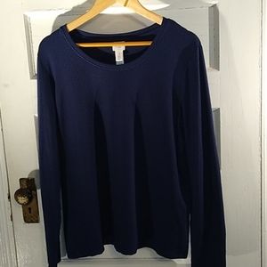 Weekends by Chico's sz 2 navy stretchy ribbed top